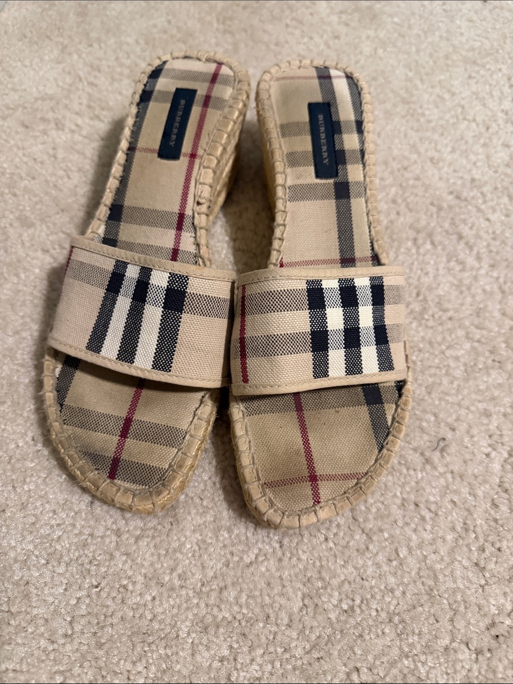 Burberry Beige Plaid Slide Wedge Sandals